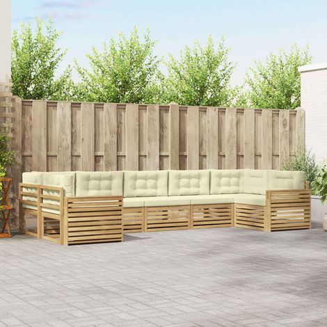 vidaXL Outdoor-Sofagarnitur 7 Stk. Weiß und Creme Massivholz Akazie (1/5)