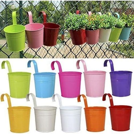Lot de 10 pots de fleurs en métal à suspendre pour balcon, jardin, décoration d'intérieur (1/4)