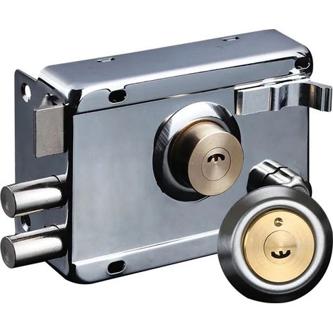 Glattes Haustürschloss im Retro-Stil, inklusive Beschlägen, robusten Universal-Hardware und Schlüssel. Rechtsanschlag. (1/5)