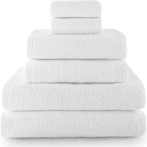 Lot de 2 essuie-Mains, 2 Serviettes de Bain ou de Douche et 2 Serviettes de Bidet - Lot de Serviettes de Toilette - 100% Coton - 500 g/m² - Blanc (1/5)