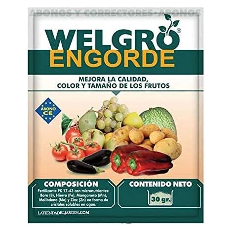 Fertilizzante da ingrasso Welgro 30 gr.  Migliora la qualità, il colore e la dimensione dei frutti