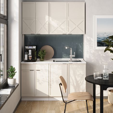 Cuisine Fame-Line, GrisBeige/Blanc, 140 cm , PT Marbre, Vicco
