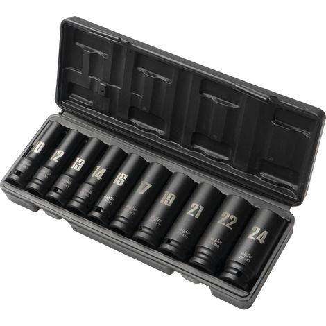 Schlagschrauber-Steckschlüsselsatz, lang, 1/2 Zoll, 10-teilig, 6-kant, 10-24 mm