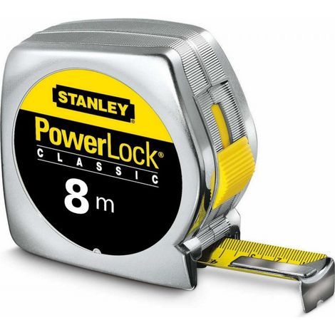 STANLEY Mètre à ruban PowerLock L.8m l.25mm mm/cm CE II Automatique SB - 0-33-198