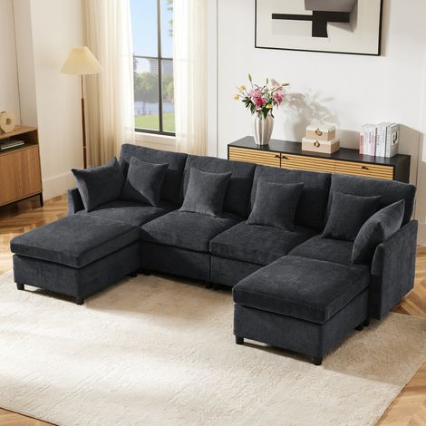 canapé modulable salon 4 6 places chenille gris foncé OKMYHOME (1/5)