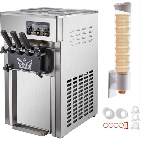 Machine à glace italienne 16-18 L/h, 3 saveurs, 2 réservoirs de 3 L, 4 buses, panneau intelligent