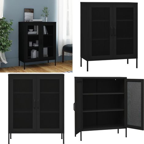Armoire de rangement Noir 80x35x101,5 cm Acier - Meuble De Rangement - Armoire De Rangement - Armoire Laterale - Buffet Noir - Meuble Acier - Home & Living (1/5)