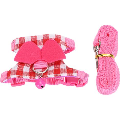Kit Harnais de Marche Extérieur de Petit Animal Plaid Rose Sangle de Poitrine pour Furet Chinchilla Écureuil