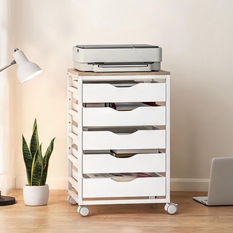 Meuble de rangement de bureau blanc en MDF 50 x 40 x 74,5 cm (1/5)