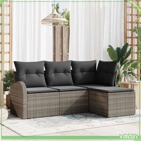 Canapé de jardin - FAFEICY - Design modulaire - Gris - Polyrotin - Coussin déhoussable (1/5)
