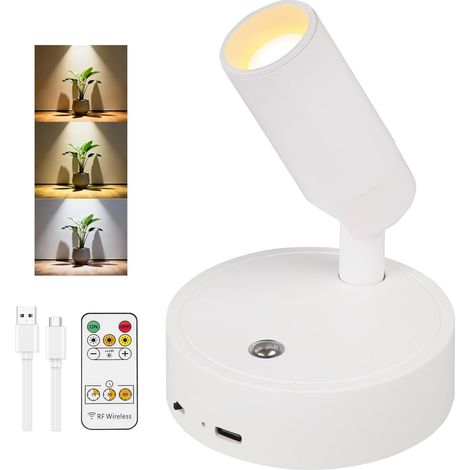 Projecteur Mural LED Sans Fil, Lampe d'Intérieur Rechargeable USB-C 3000mAh, Télécommande, Minuterie, 3 Couleurs, Orientable et Magnétique, Éclairage d'Ambiance pour Salon, Chambre, Couloir (1/5)