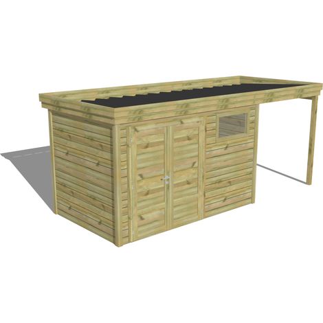 ABRI DE JARDIN bois Pin autoclave 27mm - 5,44x2,14m / 11,6m2 - Bac acier - Abri Français (1/5)