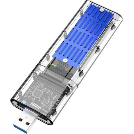 Boîtier Ssd Externe M.2 Ngff Sata Haute Vitesse Usb3.0 Gen1 5 Gb / S Boîtier de Disque Dur Ssd Sata Transparent pour Pc Bleu (1/4)