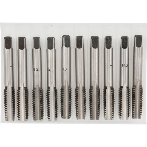 Jeu de tarauds M12 métrique coniques et bouchons, acier au carbone, cannelures droites, outil de filetage manuel (1/5)