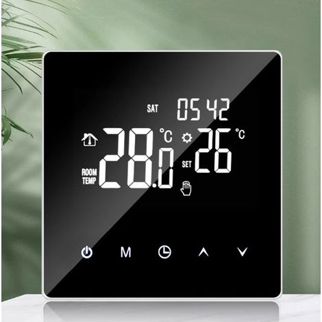 Thermostat de chauffage électrique avec écran LCD et écran tactile, programmable par application, pour la maison, le bureau, l'école, l'hôtel, chauffe-eau 3 A, écran noir, corps blanc (1/5)