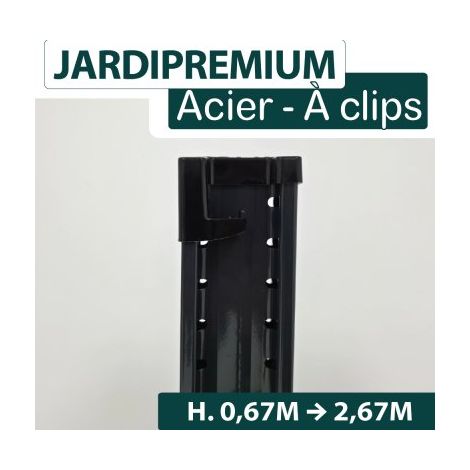 Poteau à Clips Gris Anthracite - ACIER -  JARDIPREMIUM - 1,87 mètre