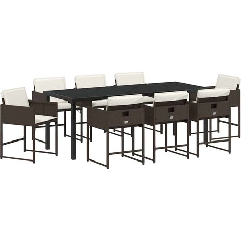 Conjunto de Comedor de Jardín 9 pcs Marrón ratán sintético vidaXL