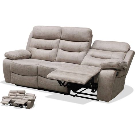 Sofá tres plazas relax con palanca Genova XL tapizado textil cemento, 220cm(Ancho) 90cm(Fondo) 101cm(Alto) (1/2)