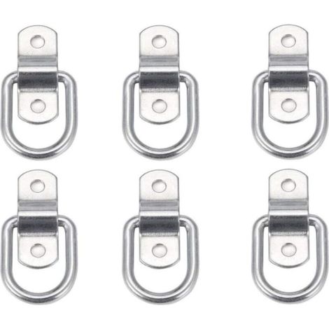 Set of 6 heavy-duty tie-down rings for mounting, securing, strapping, cleats, hooks, trailer anchors. Tie-down ring.