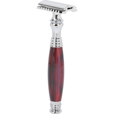 Rasoir de sûreté à long manche professionnel, réutilisable en alliage de zinc, rasage manuel propre pour homme rouge (1/5)