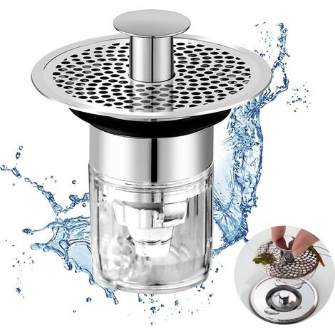 Bonde de lavabo avec Plaque Filtre, Bouchon lavabo Salle de Bain, Pop Up Universel Bouchon de lavabo, Filtre pour evier Universelle avec Tamis Anti-Clogging pour Trou d'évacuation 34-37mm (1/5)
