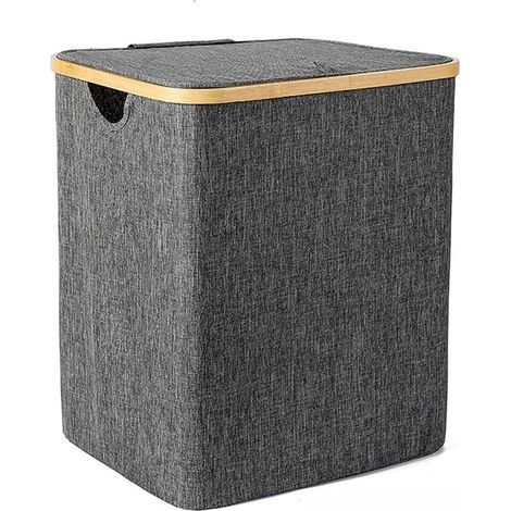 Panier à linge, Panier à linge avec couvercle - Pour salle de bain et chambre,gris - RWPanier à linge (1/5)