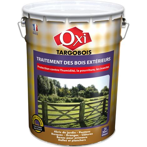 Protection bois extérieur 5L – Traitement contre humidité, pourriture, insectes – Application facile en extérieur – OXI (1/6)