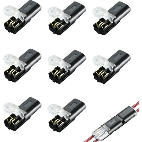 FLITI 8-Pack Wire Connectors, Solderless Electrical Connectors with Locking Loop, Quick Dual Wire Connectors for 18-22 AWG Cable, Push-to-End Two-Wire Butt Connector (1/4)