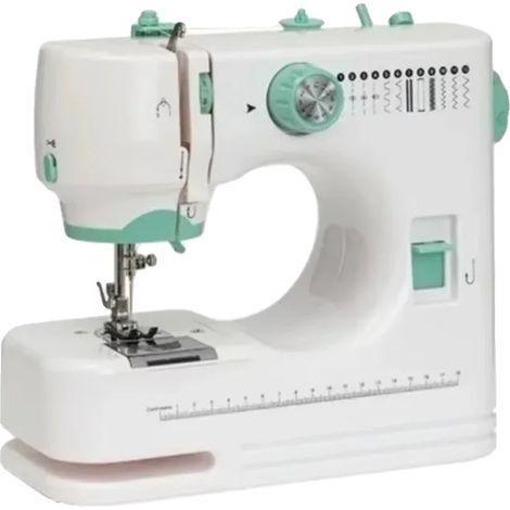 Macchina da cucire portatile, alimentazione a corrente alternata, 12 punti, velocità regolabile, luce LED, kit completo di accessori. (1/5)