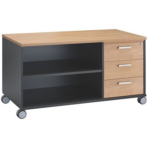Console Exprim 3 tiroirs décor chêne clair - corps anthracite - Maxiburo (1/4)