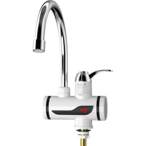 Robinet électrique à chauffe-eau instantanée, affichage LED de la température, installation horizontale sur évier/baignoire, puissance 3000 W, eau chaude 30 °C à 60 °C, blanc (1/5)