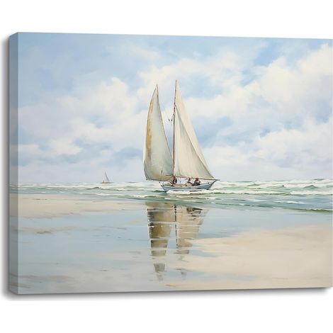 Tableau sur Toile Seascape, Impression sur Toile de Voilier, Tableau Decoration Murale pour Chambre, Salle de Bains, Salon, Cadeau d’anniversaire, Cadre en Bois Intégré, 40x30cm (1/5)