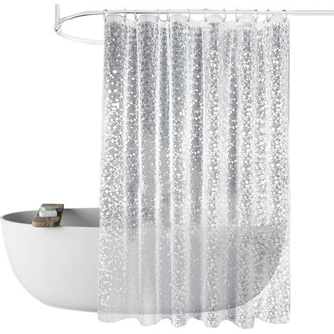 Cortina de ducha de EVA grueso – 180×180 cm – impermeable y antimoho – motivo 3D de guijarros – semitransparente – base magnética (1/5)