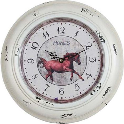 Orologio da parete equestre tondo in metallo bianco