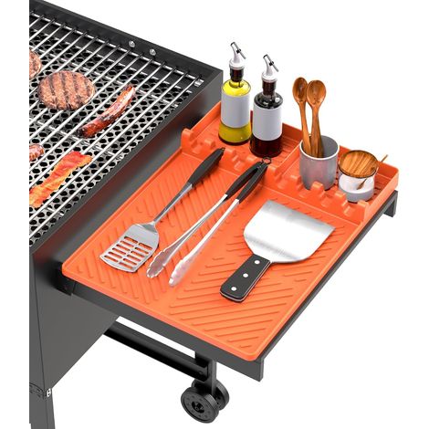 Silikon-Grillmatte, kompatibel mit Blackstone, Silikon-Backgeschirrmatte mit Abtropffläche, Spachtelmatte für die Arbeitsplatte in der Außenküche (Orange)