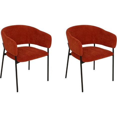 Lot de 2 chaises fauteuil rembourrés en velours côtelé ambre - Longueur 59 x Profondeur 55 x Hauteur 78,5 cm