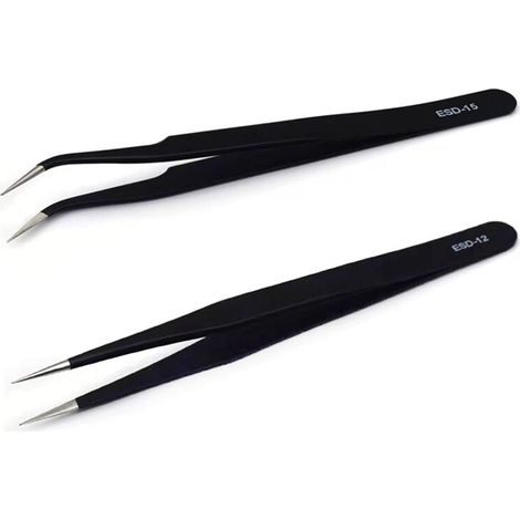 2 pièces Pinces à épiler de Précision Antistatiques-Pince à épiler en acier inoxydable-pour Sourcils, Cils, des poils du visage(Noir)