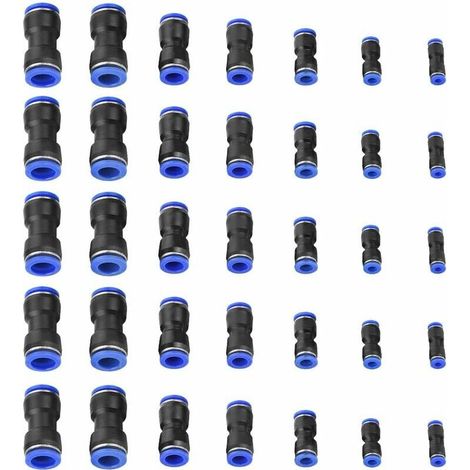 – Connecteur pneumatique droit rapide 35pcs – Raccords en plastique bleu – Diamètres 4/6/8/10/12/14/16mm – Haute résistance à la pression (1/4)