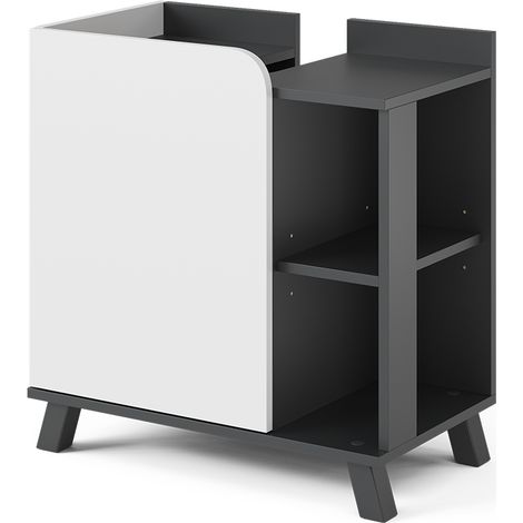 Mobiletto per lavabo Karen, Antracite/bianco, 60 x 65 cm con porta e vani aperti, Vicco
