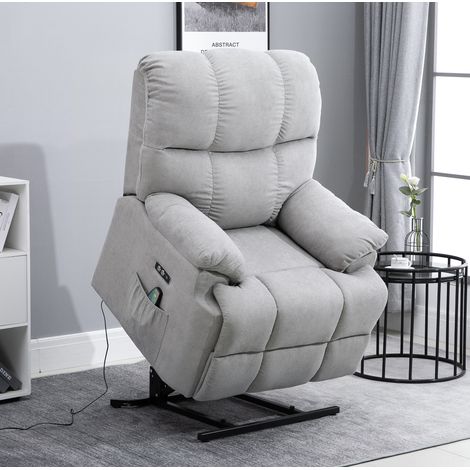 Sillón relax elevador 83x95x105 cm gris en poliéster con reclinación 160°, puerto USB y bolsillo lateral (1/5)