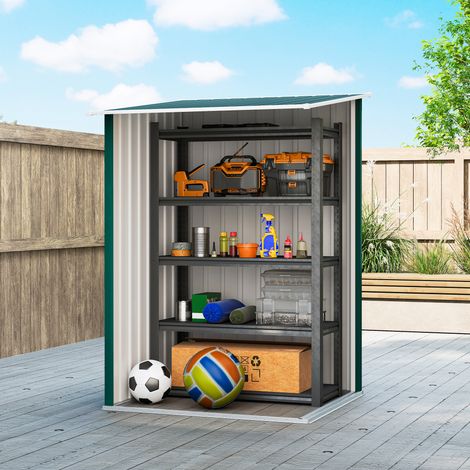 Abri extérieur en acier galvanisé vert, porte battante, 160x100x104 cm, casier de rangement pour outils de jardin (1/5)