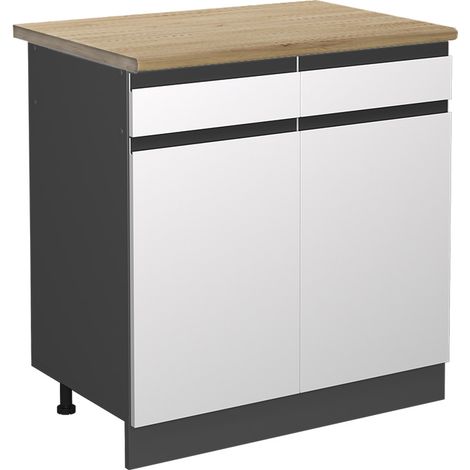 Küchenunterschrank R-Line, Weiß, 80 cm , AP Eiche, Vicco