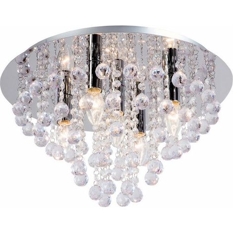 Plafoniera tonda glamour cromo cristalli London 5xE14 Reality