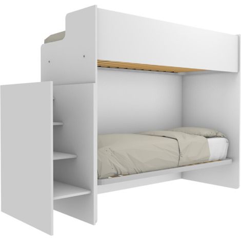 Letto a castello minimalista con terzo letto estraibile - Bianco