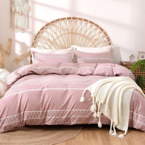 Bettwäsche-Set 3-teilig, Mikrofaser, Boho-Muster, 240x220cm, Rosa