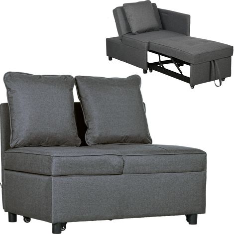 Convertible Single Sofa Bed with Thick Padded Seat, 3-in-1 Multi-Functional Sleeper Chair Bed with Magazine Pocket, for Living Room, Grey