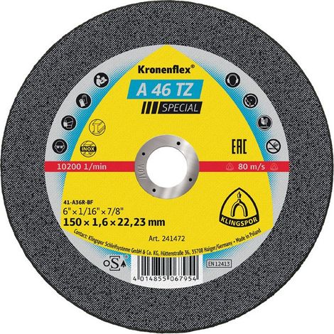 Disque à tronçonner en acier 150x1,6 KLINGSPOR A46TZ