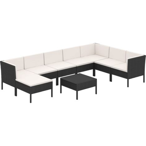 9 PCS Garden Lounge Set con Vime PE Negro