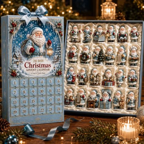 Adventskalender 2026 – 24-teilig – hellblau, weiß, rot – Acryl – 24 Tage mit schneebedeckten Weihnachtsmännern – Weihnachtsbaumschmuck – Countdown-Kalender – ideal für die Weihnachtsdekoration und als (1/5)
