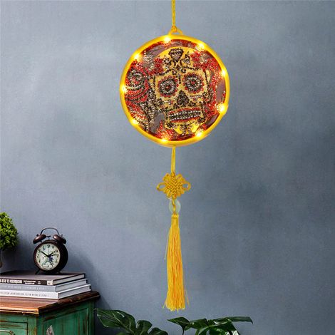 Lampe suspendue à motif de crâne rond avec peinture diamant LED - Cadeau DIY, décoration de bureau, décoration de nuit (1/5)